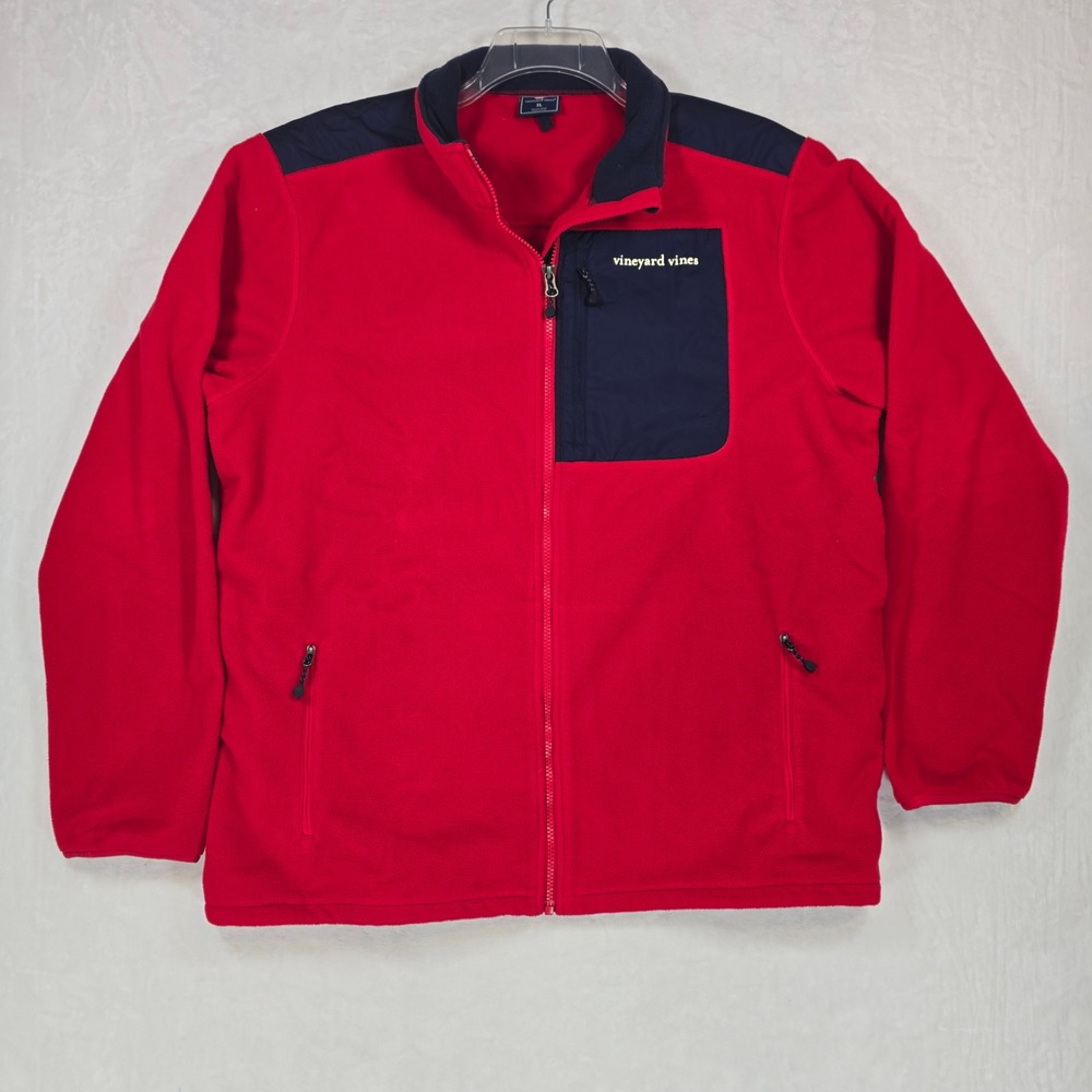 Vineyard Vines Men XL Red Navy Full Zip Fleece Jacket Colorblock Outdoor Preppy